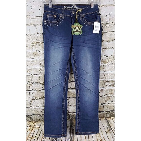 Request Jeans Women's Size 0 24 Embellished Beaded Pockets Blue Denim Distressed - Picture 1 of 5